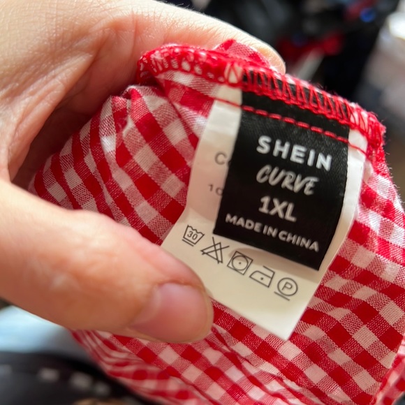 SHEIN Curve Retro Pin Up Red & White Checkered Peplum top - Picture 2 of 5